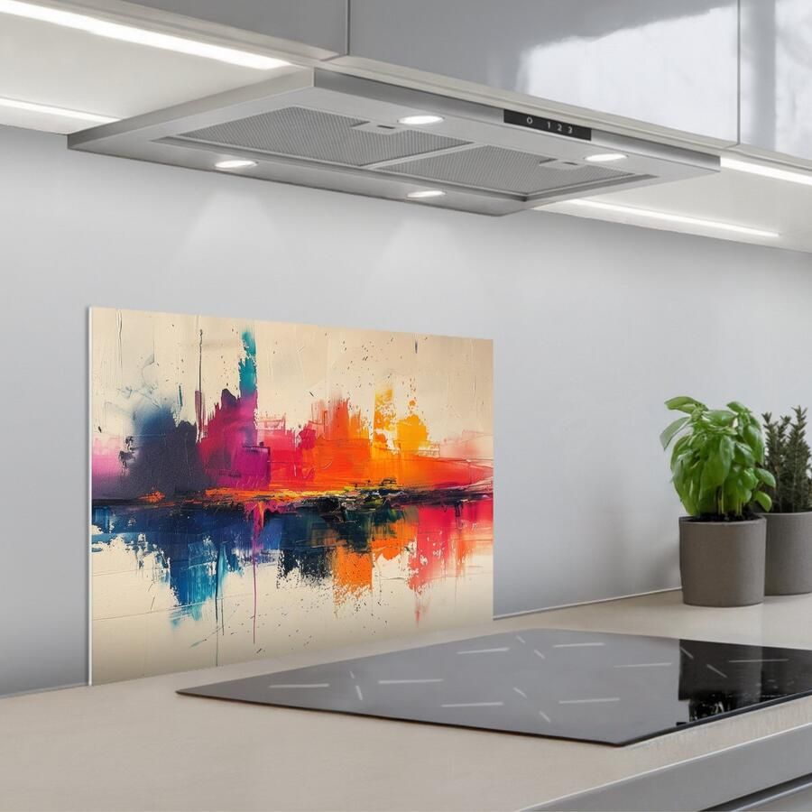 KitchenYeah Spatscherm 60x45 cm Zelfklevende achterwand Modern Verf Kunst Kleurrijk Keuken muurbeschermer Spatwand fornuis
