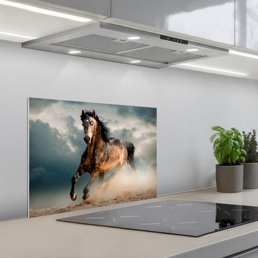 KitchenYeah Spatscherm 60x45 cm Zelfklevende achterwand Paard Dieren Bruin Natuur Keuken muurbeschermer Spatwand fornuis