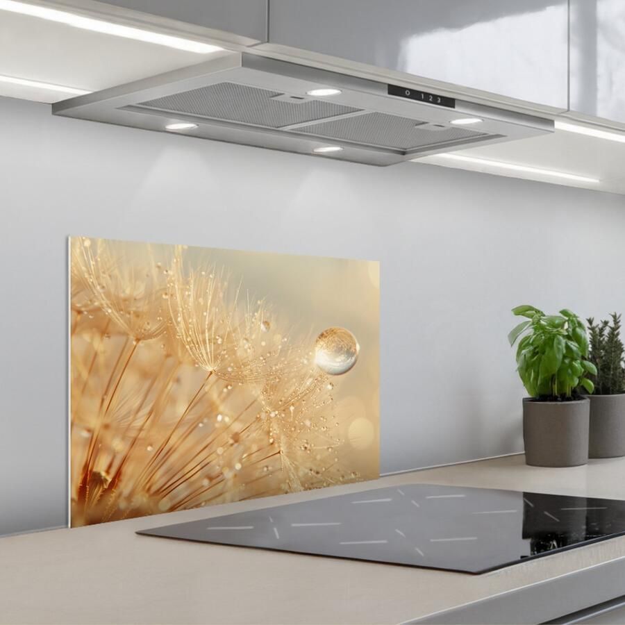 KitchenYeah Spatscherm 60x45 cm Zelfklevende achterwand Paardenbloem Water Natuur Planten Modern Keuken muurbeschermer Spatwand fornuis