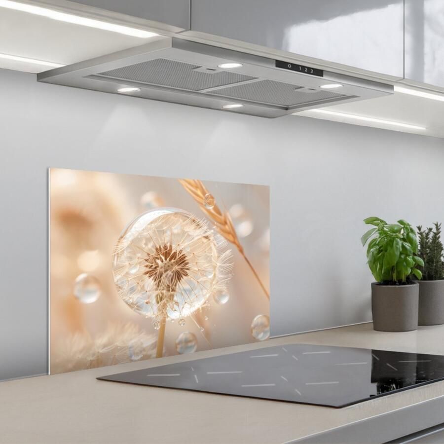 KitchenYeah Spatscherm 60x45 cm Zelfklevende achterwand Paardenbloem Water Natuur Stilleven Modern Keuken muurbeschermer Spatwand fornuis