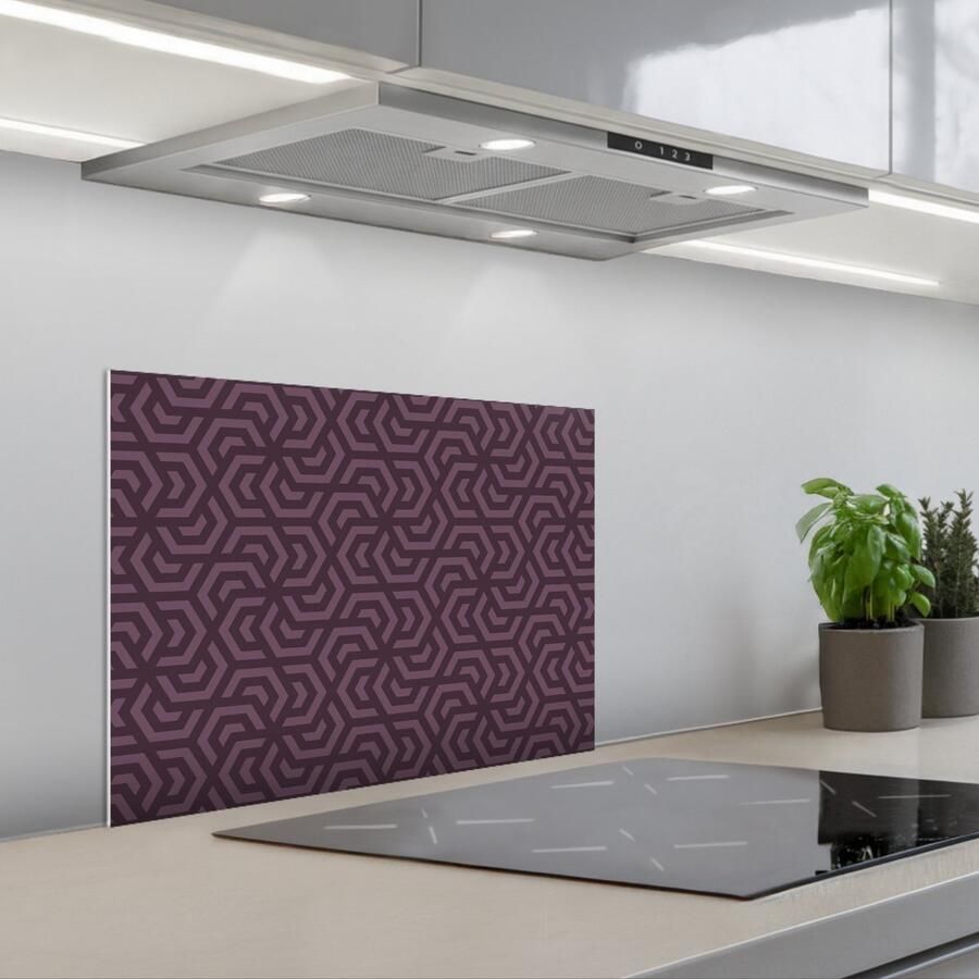 KitchenYeah Spatscherm 60x45 cm Zelfklevende achterwand Paars Geometrisch Patroon Donker Keuken muurbeschermer Spatwand fornuis