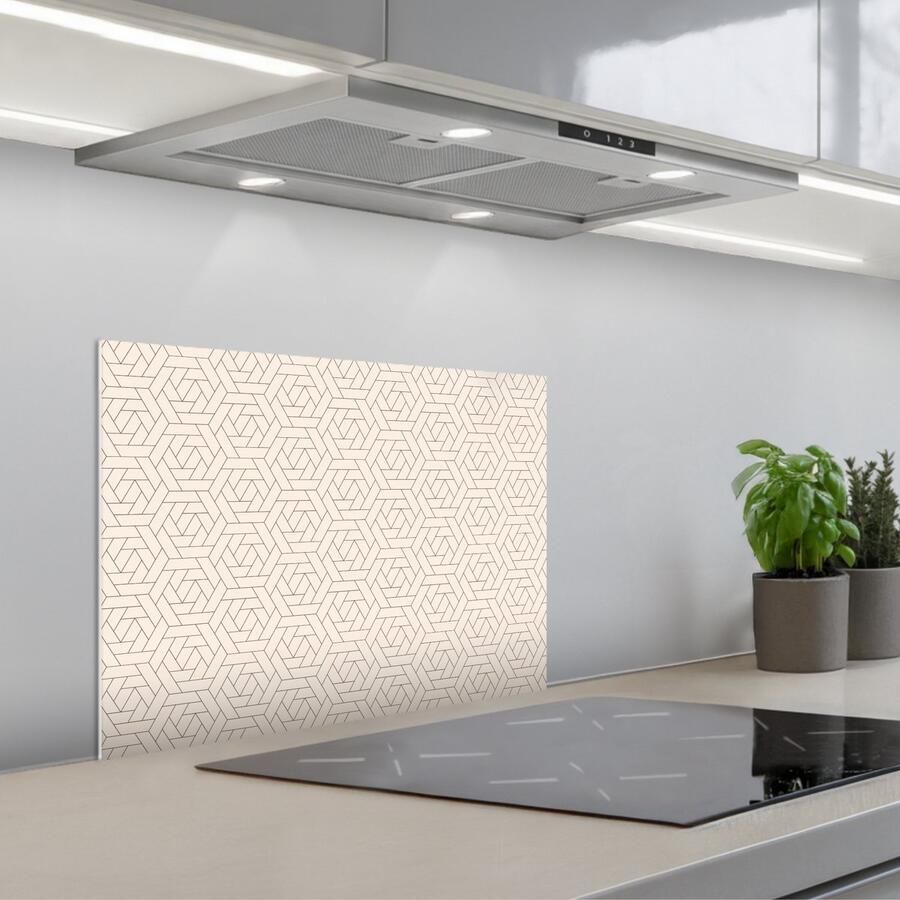 KitchenYeah Spatscherm 60x45 cm Zelfklevende achterwand Patroon Beige Lijnen Bruin Keuken muurbeschermer Spatwand fornuis