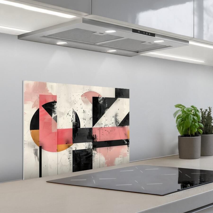 KitchenYeah Spatscherm 60x45 cm Zelfklevende achterwand Roze Abstract Aesthetic Modern Vormen Keuken muurbeschermer Spatwand fornuis