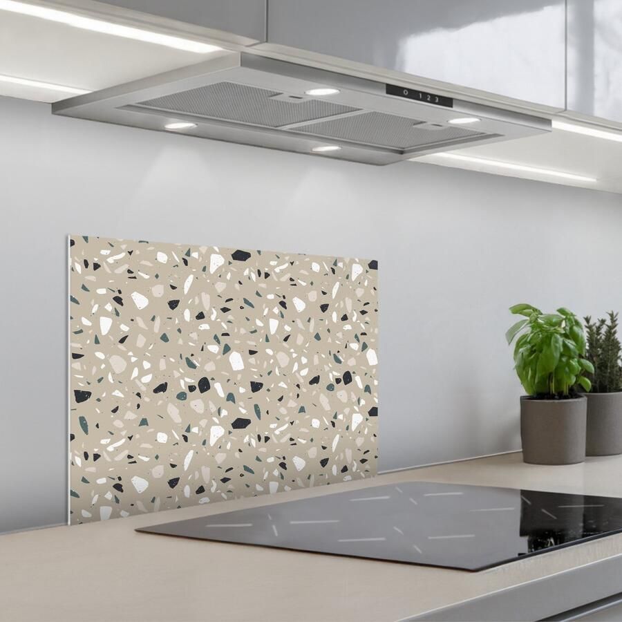 KitchenYeah Spatscherm 60x45 cm Zelfklevende achterwand Terrazzo Patroon Groen Keuken muurbeschermer Spatwand fornuis