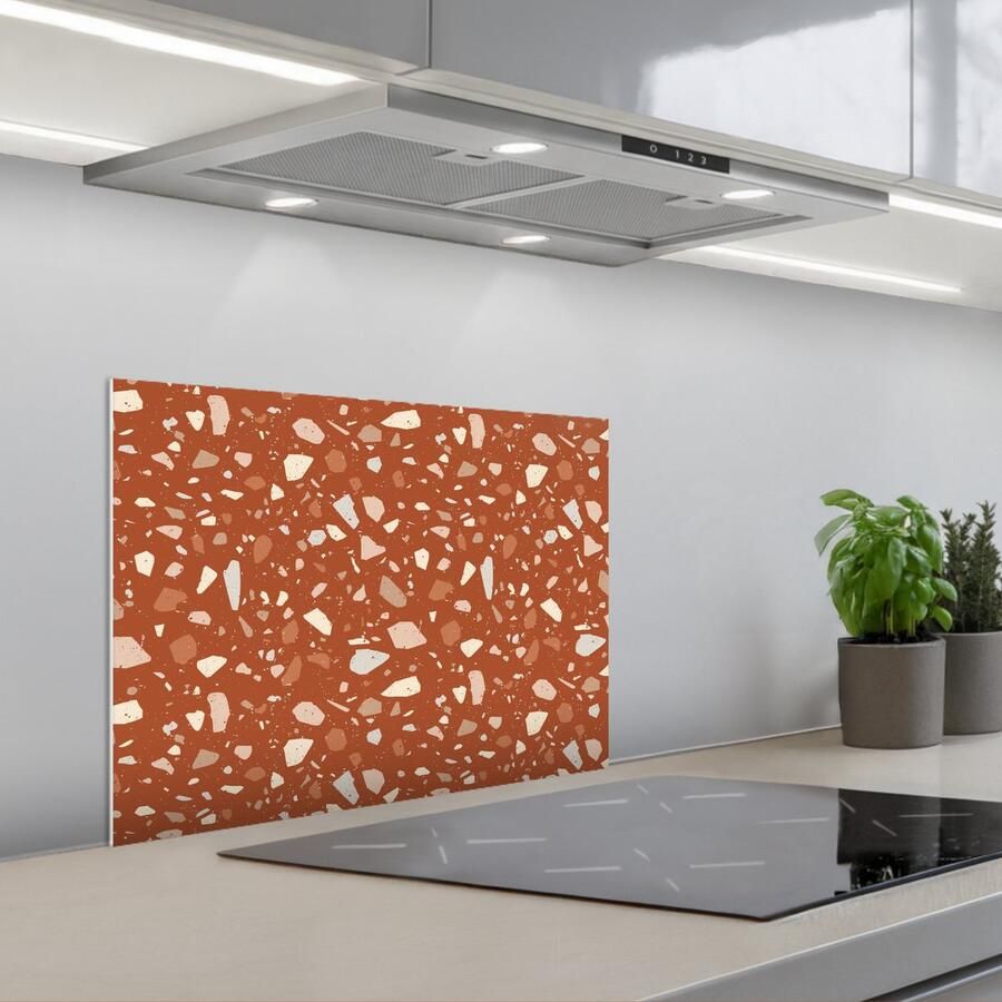 KitchenYeah Spatscherm 60x45 cm Zelfklevende achterwand Terrazzo Patroon Klei Keuken muurbeschermer Spatwand fornuis