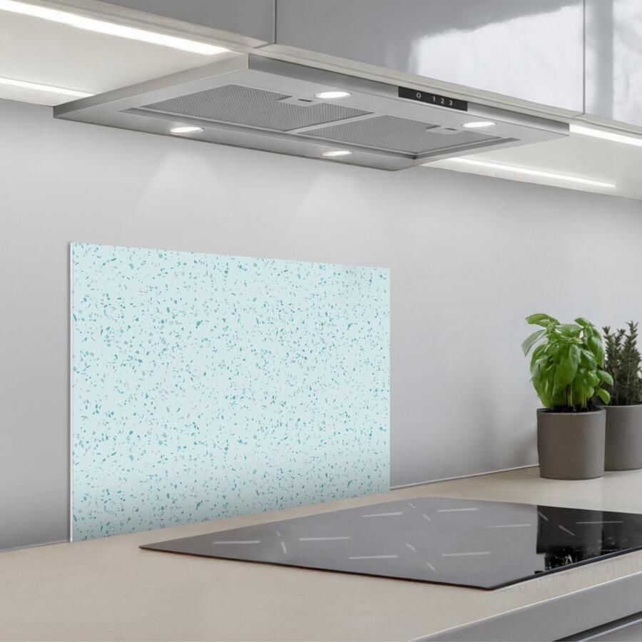KitchenYeah Spatscherm 60x45 cm Zelfklevende achterwand Terrazzo Patroon Kleurrijk Baby Blauw Keuken muurbeschermer Spatwand fornuis