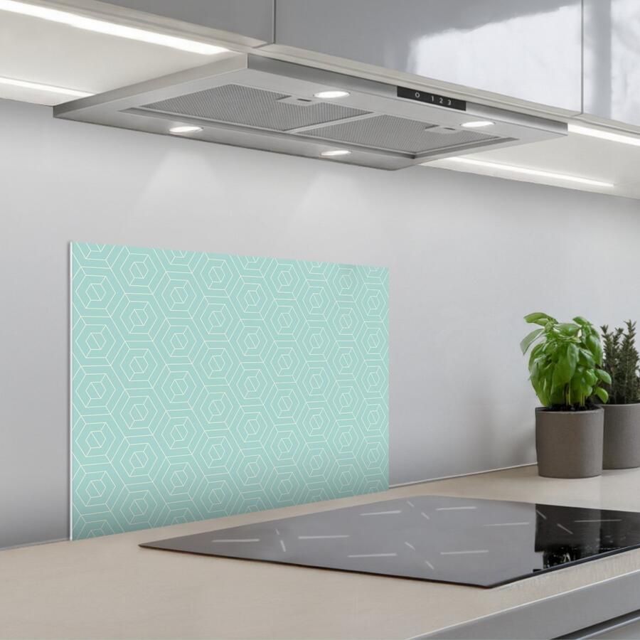 KitchenYeah Spatscherm 60x45 cm Zelfklevende achterwand Turquoise Patroon Lijnen Keuken muurbeschermer Spatwand fornuis