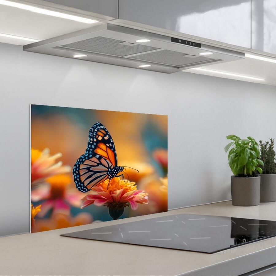 KitchenYeah Spatscherm 60x45 cm Zelfklevende achterwand Vlinder Dieren Kleurrijk Natuur Bloemen Keuken muurbeschermer Spatwand fornuis