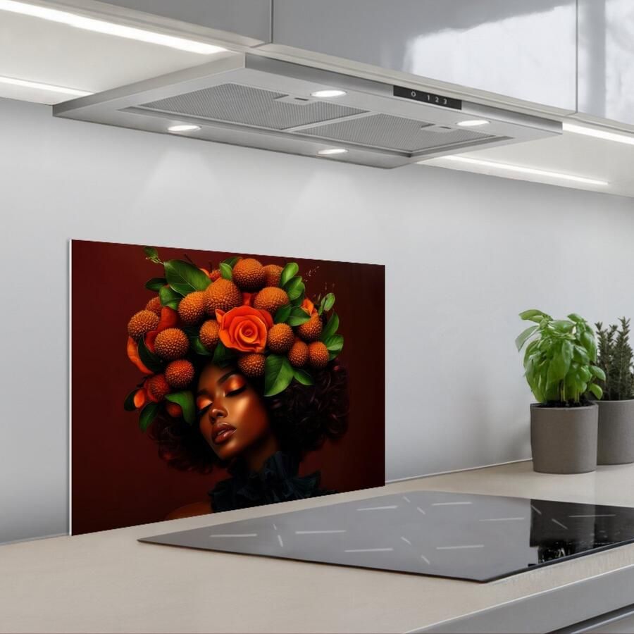 KitchenYeah Spatscherm 60x45 cm Zelfklevende achterwand Vrouw lychee exotisch Keuken muurbeschermer Spatwand fornuis - Foto 1