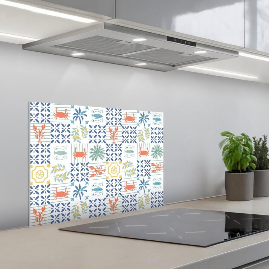 KitchenYeah Spatscherm 60x45 cm Zelfklevende achterwand Zee Sfeer Mozaïek Multi Keuken muurbeschermer Spatwand fornuis