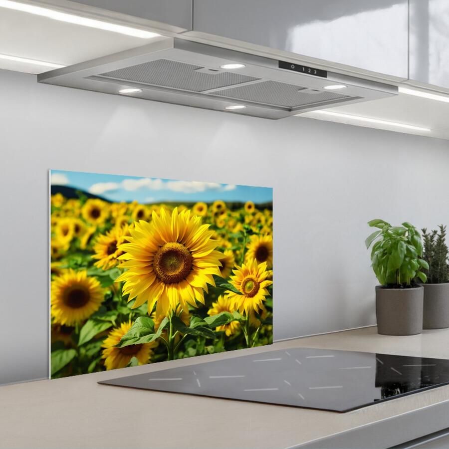 KitchenYeah Spatscherm 60x45 cm Zelfklevende achterwand Zonnebloem Geel Natuur Bloemen Keuken muurbeschermer Spatwand fornuis