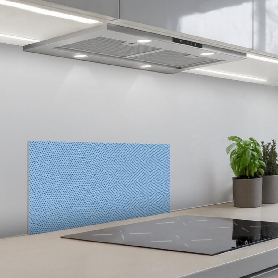 KitchenYeah Spatscherm 60x30 cm Zelfklevende achterwand Donkerblauw Patroon Lijnen Keuken muurbeschermer Spatwand fornuis