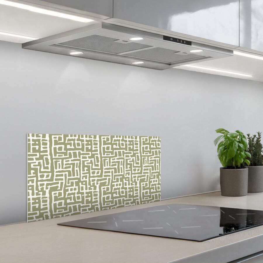 KitchenYeah Spatscherm 70x30 cm Zelfklevende achterwand Grafisch Patroon Groen Keuken muurbeschermer Spatwand fornuis