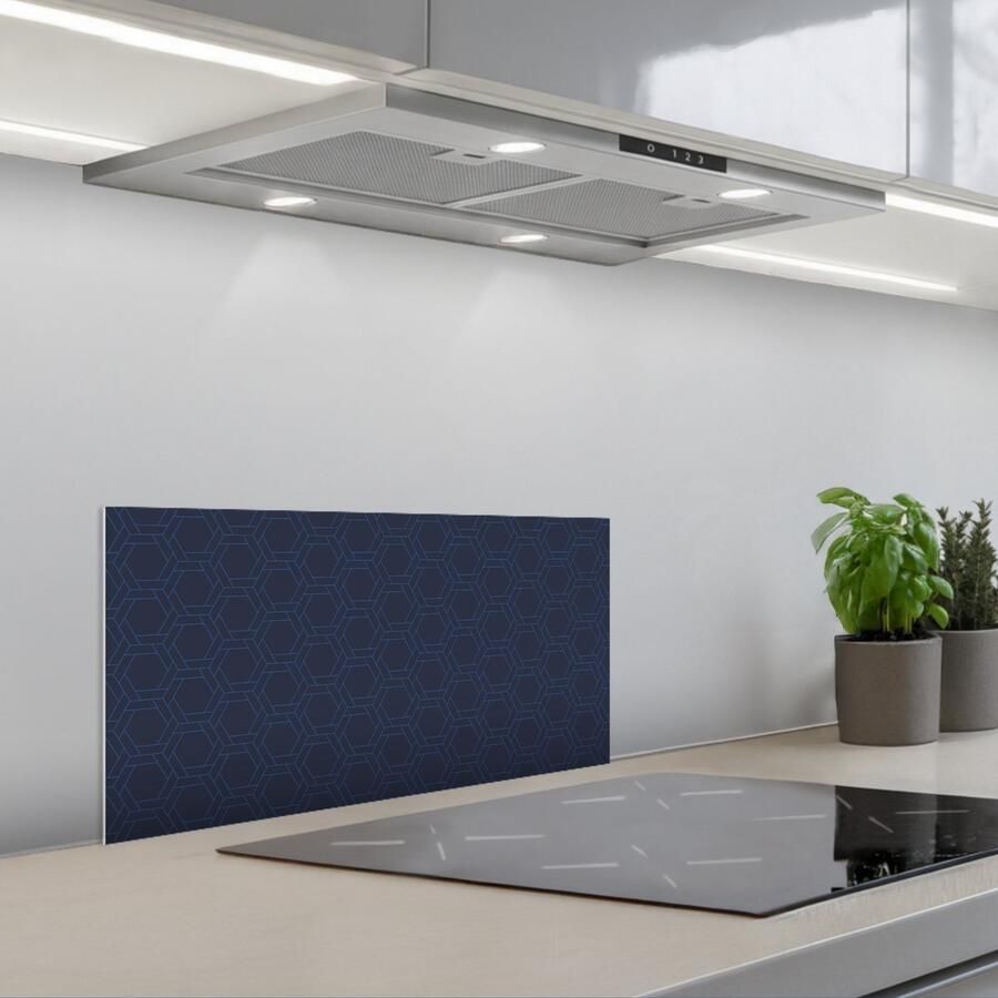 KitchenYeah Spatscherm 60x30 cm Zelfklevende achterwand Hexagon Patroon Blauw Keuken muurbeschermer Spatwand fornuis