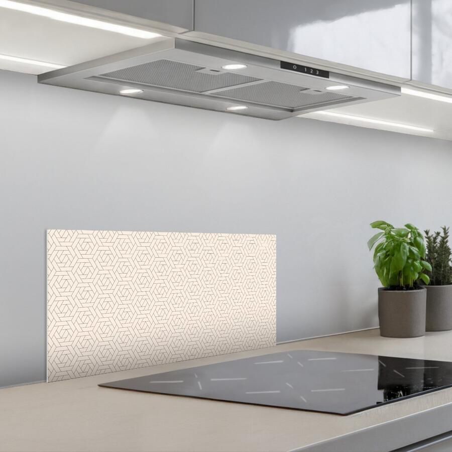 KitchenYeah Spatscherm 70x30 cm Zelfklevende achterwand Patroon Beige Lijnen Bruin Keuken muurbeschermer Spatwand fornuis