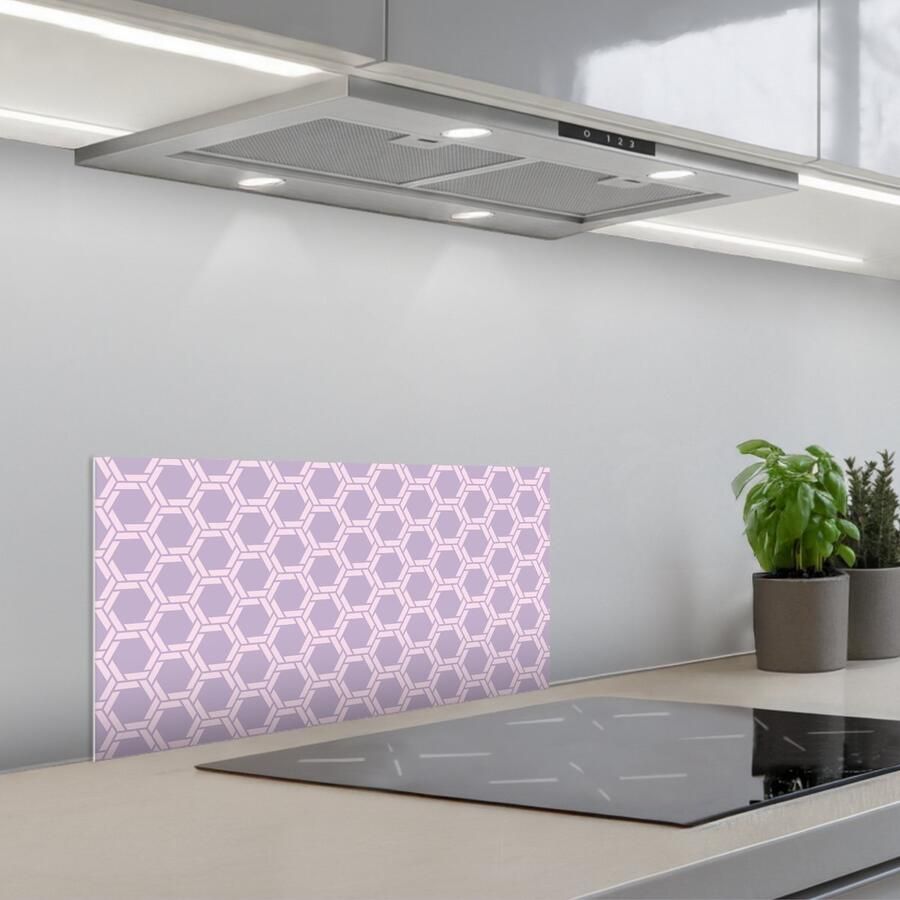 KitchenYeah Spatscherm 70x30 cm Zelfklevende achterwand Patroon Roze Paars Keuken muurbeschermer Spatwand fornuis