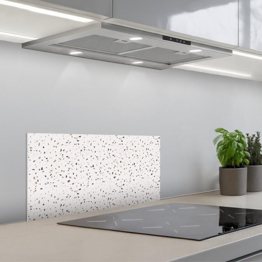 KitchenYeah Spatscherm 60x30 cm Zelfklevende achterwand Terrazzo Patroon Créme Keuken muurbeschermer Spatwand fornuis