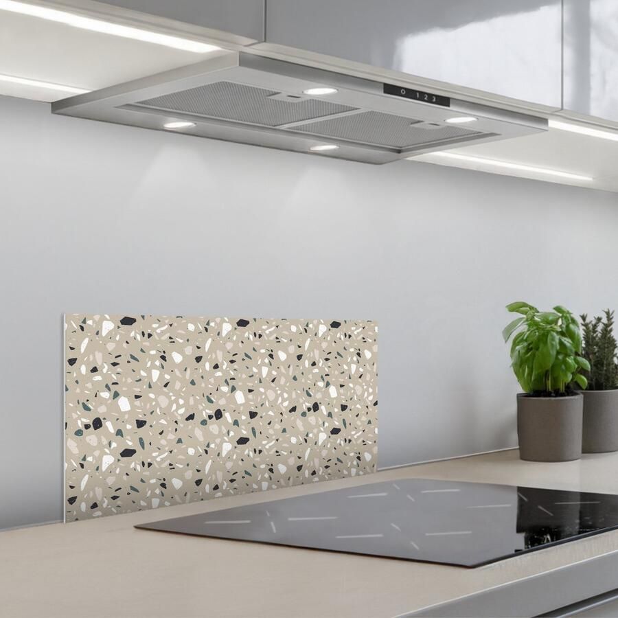 KitchenYeah Spatscherm 70x30 cm Zelfklevende achterwand Terrazzo Patroon Groen Keuken muurbeschermer Spatwand fornuis