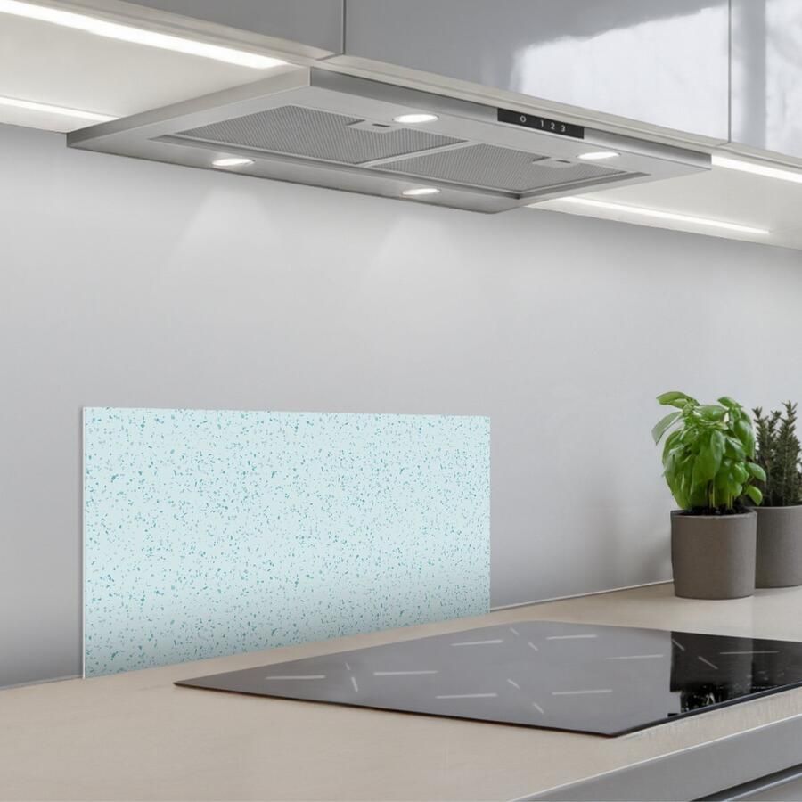 KitchenYeah Spatscherm 70x30 cm Zelfklevende achterwand Terrazzo Patroon Kleurrijk Baby Blauw Keuken muurbeschermer Spatwand fornuis