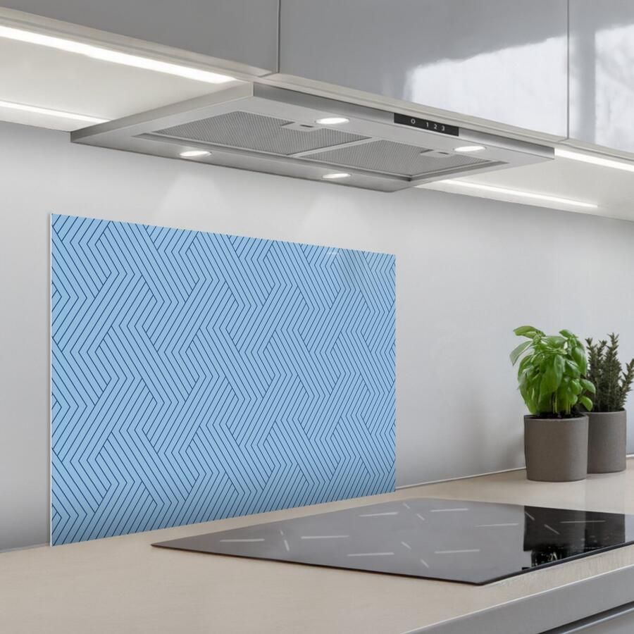 KitchenYeah Spatscherm 70x50 cm Zelfklevende achterwand Donkerblauw Patroon Lijnen Keuken muurbeschermer Spatwand fornuis