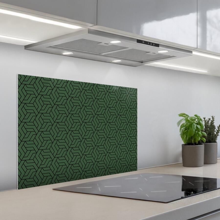 KitchenYeah Spatscherm 70x55 cm Zelfklevende achterwand Donkergroen Patroon Lijnen Zwart Keuken muurbeschermer Spatwand fornuis