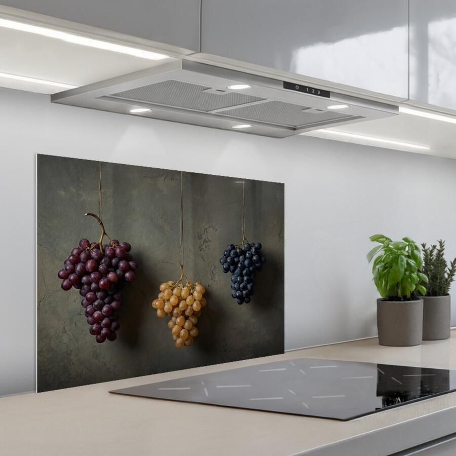 KitchenYeah Spatscherm 70x55 cm Zelfklevende achterwand Druiven Kleurrijk Muur Keuken muurbeschermer Spatwand fornuis