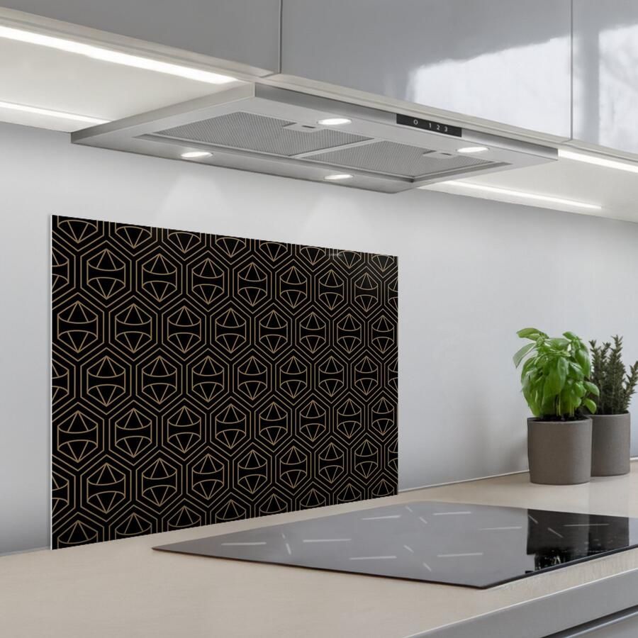 KitchenYeah Spatscherm 70x50 cm Zelfklevende achterwand Goud Zwart Diamant Keuken muurbeschermer Spatwand fornuis