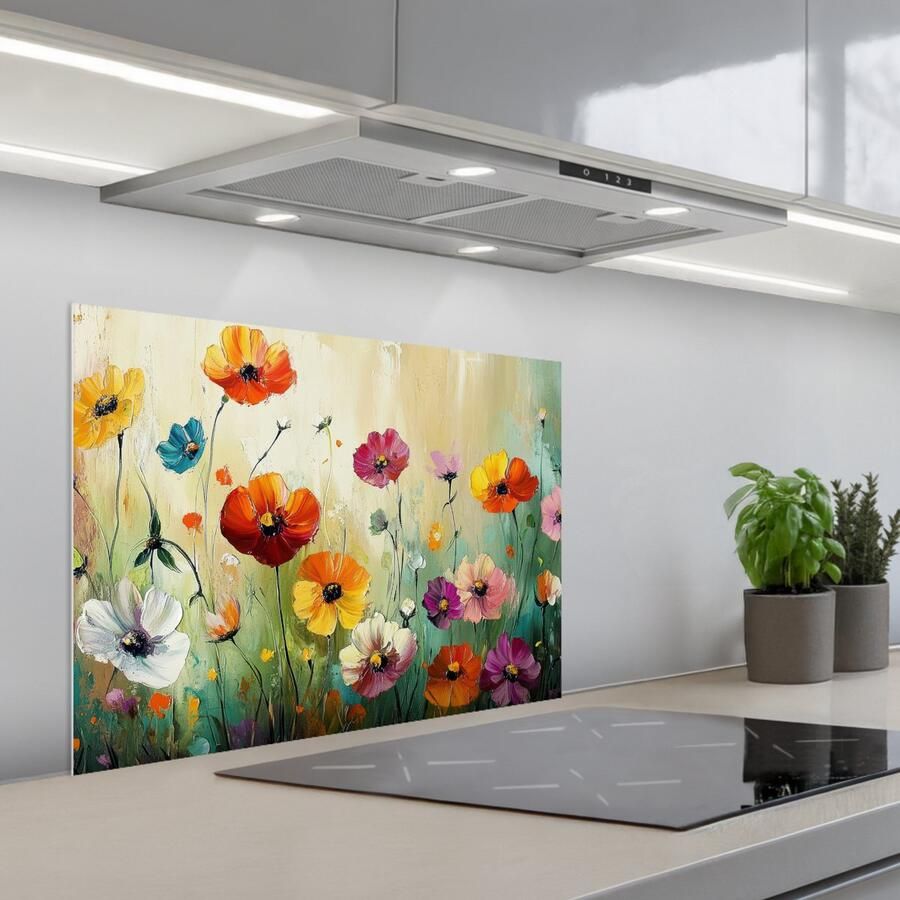 KitchenYeah Spatscherm 70x50 cm Zelfklevende achterwand Kunst Bloemen Lente Natuur Keuken muurbeschermer Spatwand fornuis
