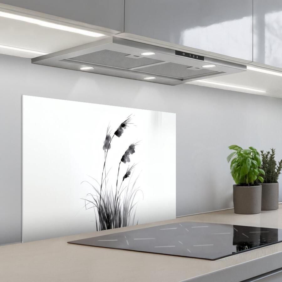 KitchenYeah Spatscherm 70x50 cm Zelfklevende achterwand Minimalistisch Stelen Wit Keuken muurbeschermer Spatwand fornuis