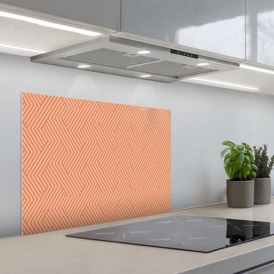 KitchenYeah Spatscherm 70x55 cm Zelfklevende achterwand Oranje Strepen Patroon Keuken muurbeschermer Spatwand fornuis