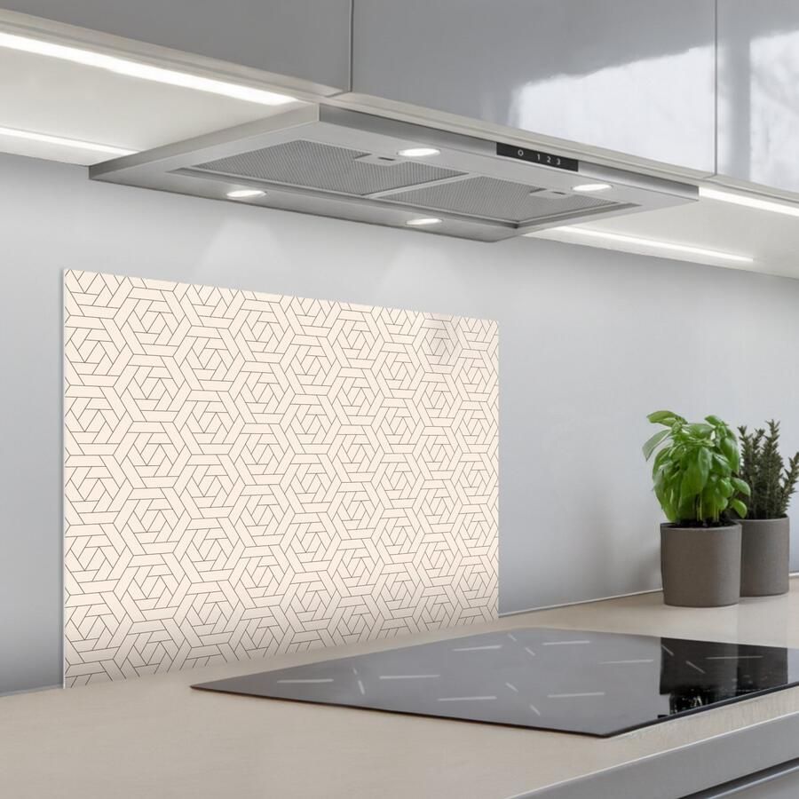 KitchenYeah Spatscherm 70x55 cm Zelfklevende achterwand Patroon Beige Lijnen Bruin Keuken muurbeschermer Spatwand fornuis