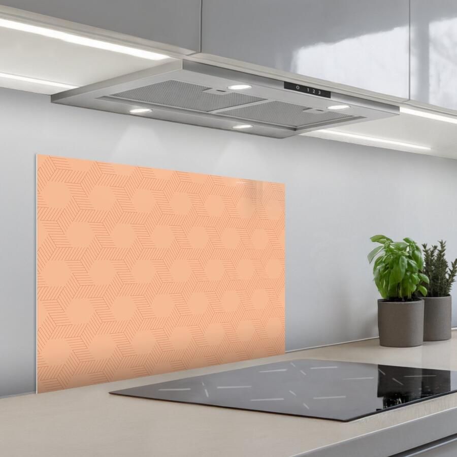 KitchenYeah Spatscherm 70x50 cm Zelfklevende achterwand Patroon Oranje Lijnen Keuken muurbeschermer Spatwand fornuis