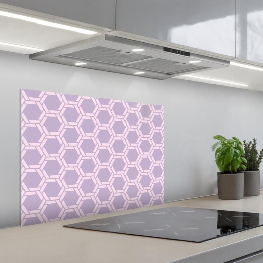 KitchenYeah Spatscherm 70x50 cm Zelfklevende achterwand Patroon Roze Paars Keuken muurbeschermer Spatwand fornuis