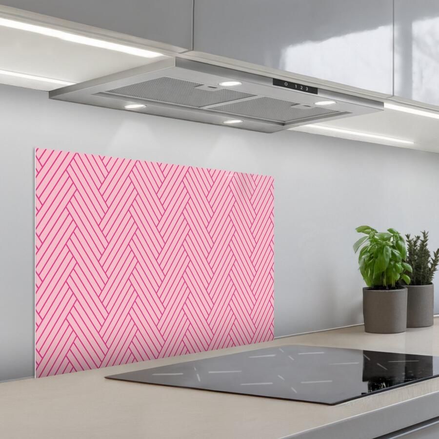 KitchenYeah Spatscherm 70x50 cm Zelfklevende achterwand Roze Patroon Lijnen Keuken muurbeschermer Spatwand fornuis