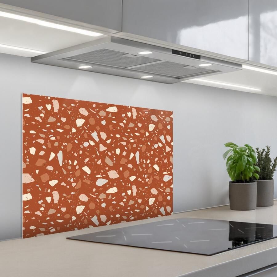 KitchenYeah Spatscherm 70x50 cm Zelfklevende achterwand Terrazzo Patroon Klei Keuken muurbeschermer Spatwand fornuis