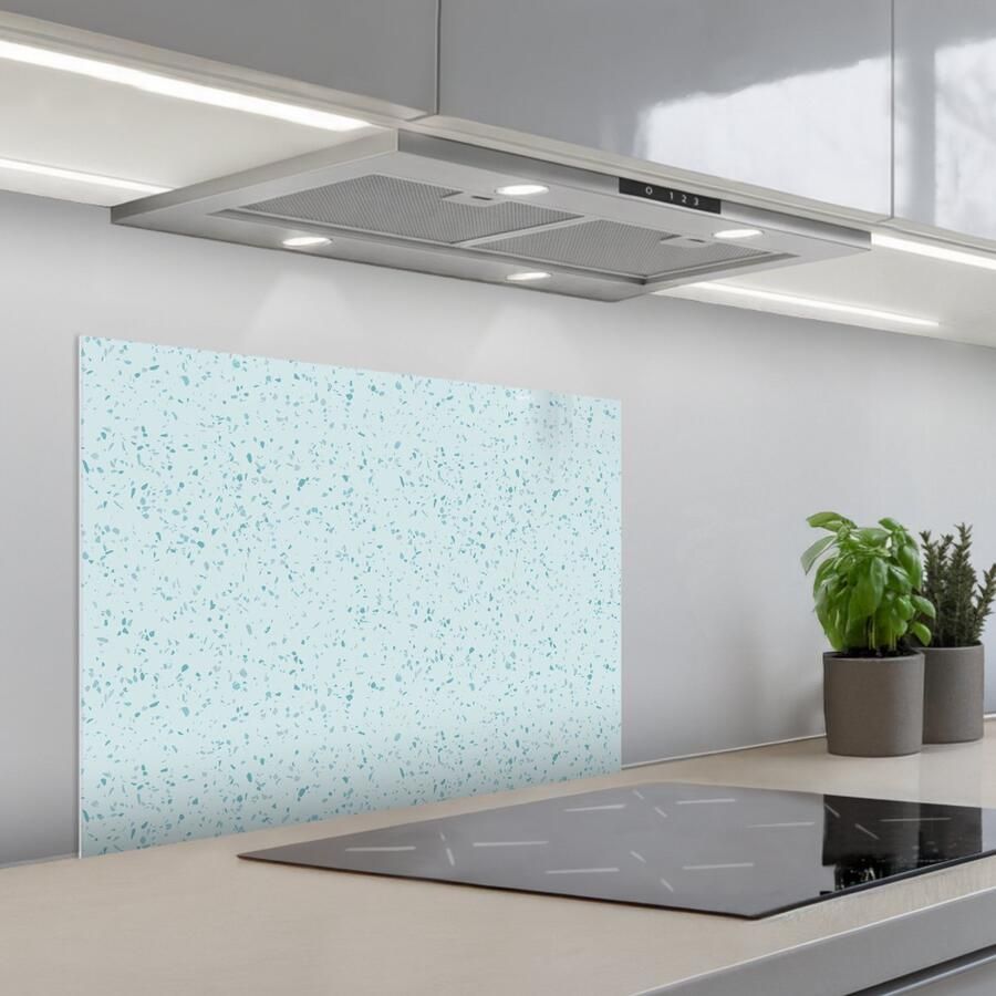 KitchenYeah Spatscherm 70x55 cm Zelfklevende achterwand Terrazzo Patroon Kleurrijk Baby Blauw Keuken muurbeschermer Spatwand fornuis