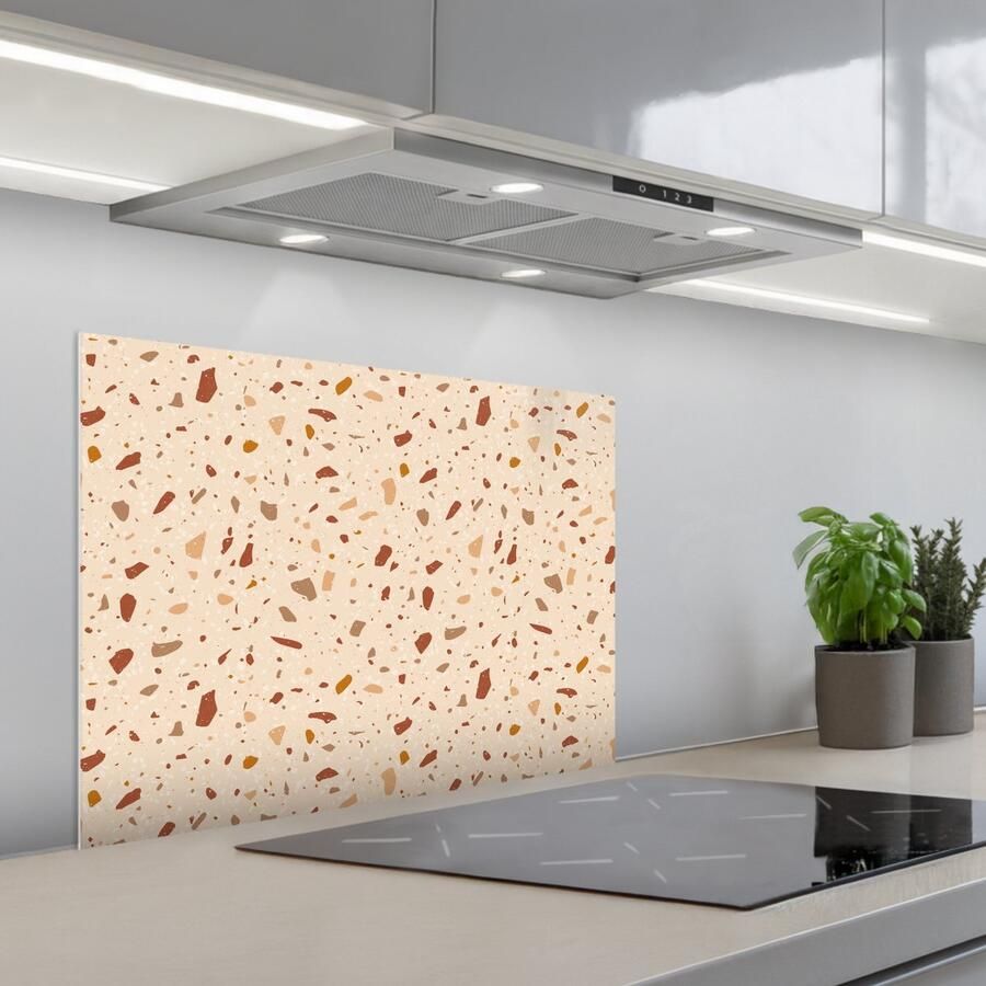 KitchenYeah Spatscherm 70x55 cm Zelfklevende achterwand Terrazzo Patroon Kleurrijk Steen Keuken muurbeschermer Spatwand fornuis