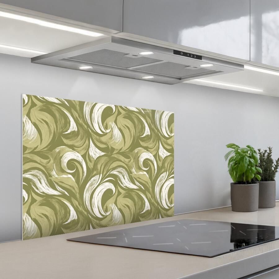 KitchenYeah Spatscherm 70x50 cm Zelfklevende achterwand Abstract Textuur Groen Keuken muurbeschermer Spatwand fornuis