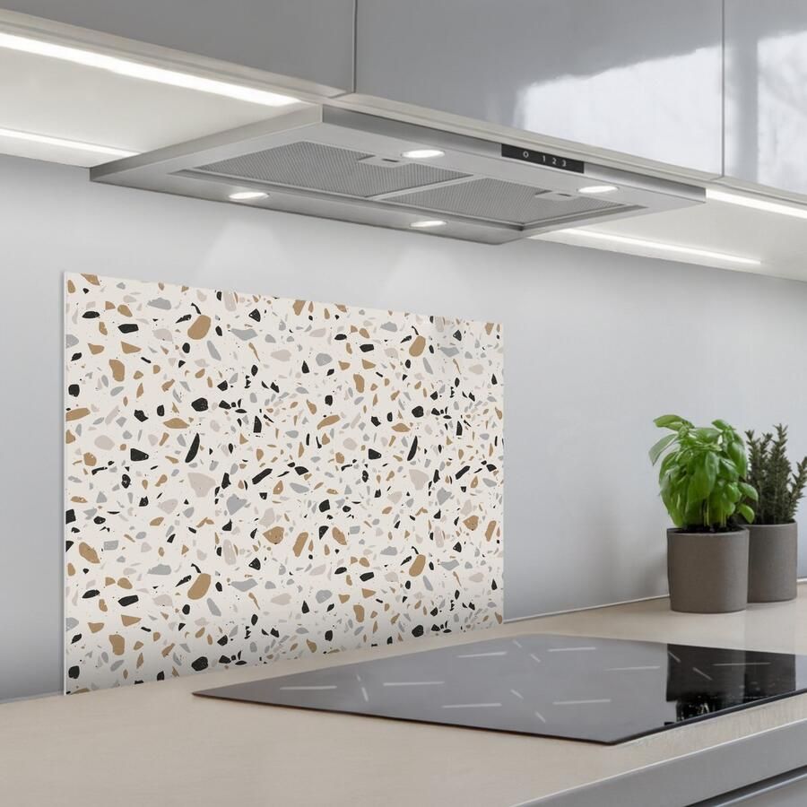 KitchenYeah Spatscherm 70x50 cm Zelfklevende achterwand Terrazzo Patroon Staal Keuken muurbeschermer Spatwand fornuis