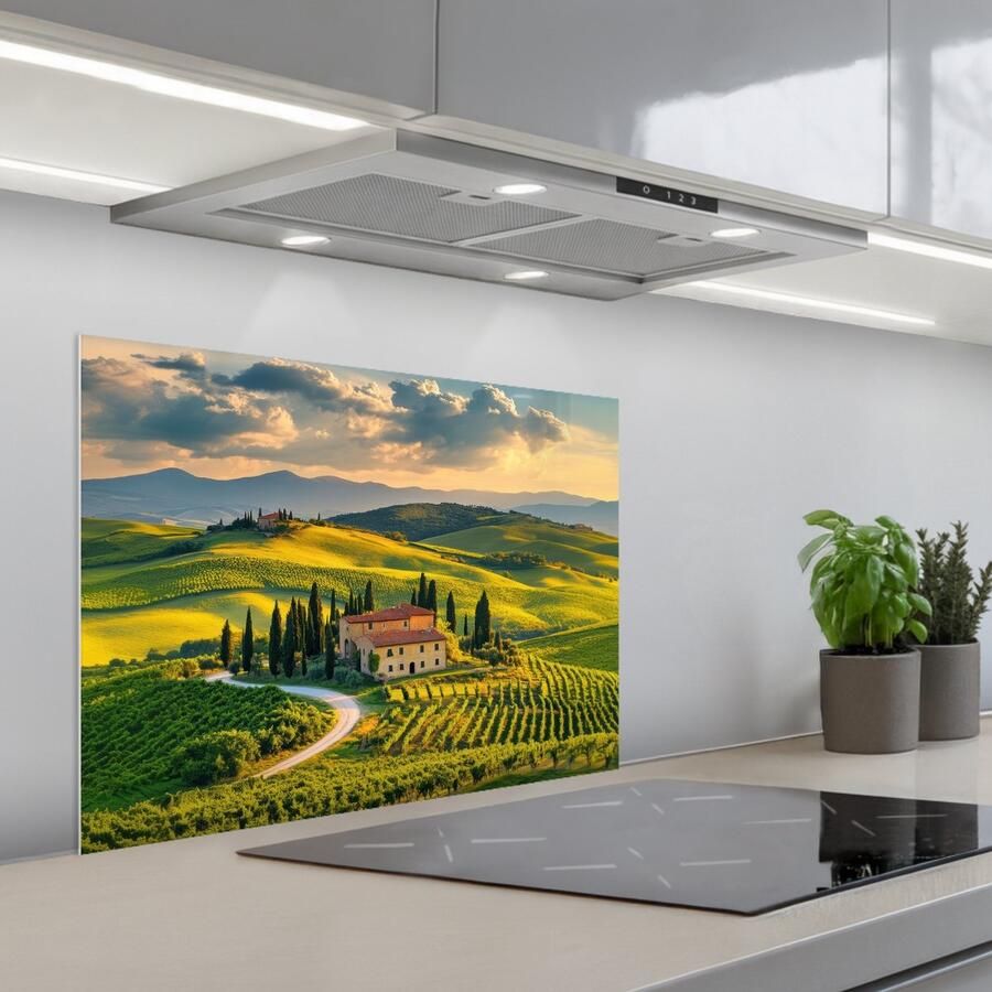 KitchenYeah Spatscherm 70x50 cm Zelfklevende achterwand Toscane Landschap Wijngaarden Keuken muurbeschermer Spatwand fornuis