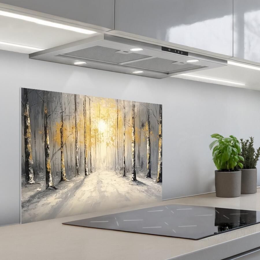 KitchenYeah Spatscherm 70x50 cm Zelfklevende achterwand Winter Abstract Sneeuw Natuur Zon Keuken muurbeschermer Spatwand fornuis