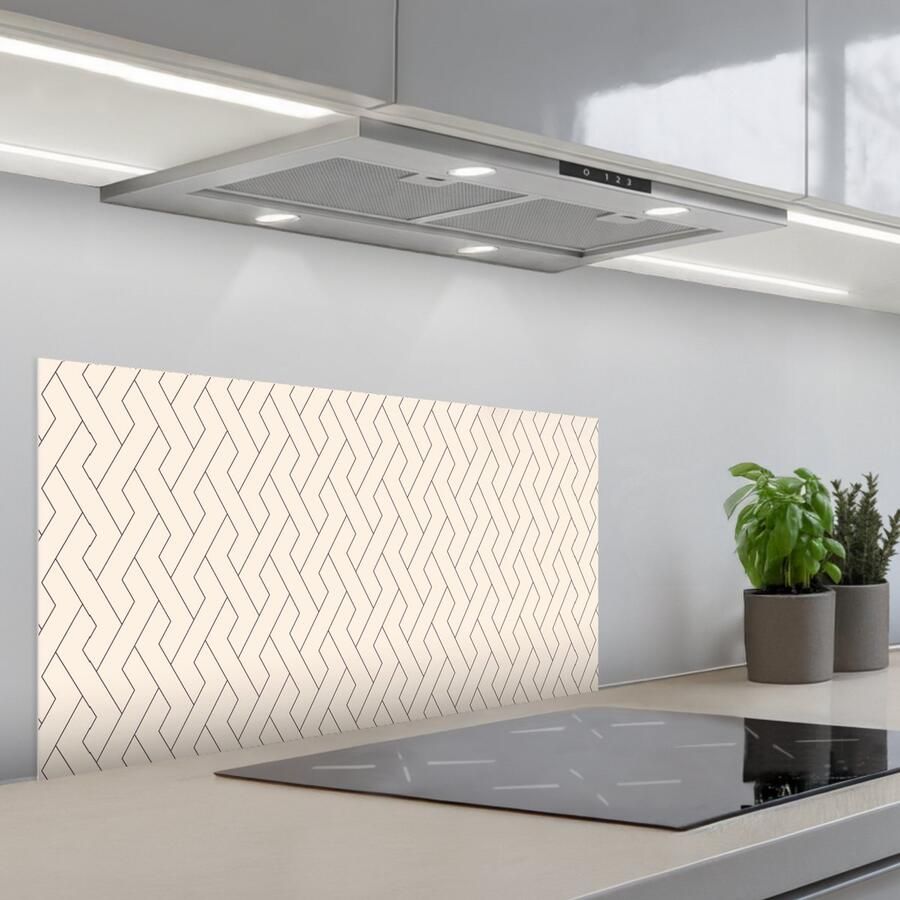 KitchenYeah Spatscherm 80x40 cm Zelfklevende achterwand Beige Zigzag Patroon Keuken muurbeschermer Spatwand fornuis