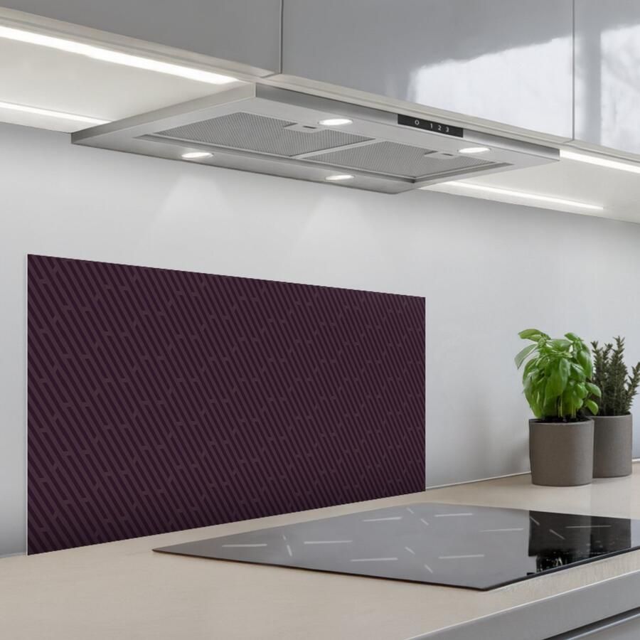 KitchenYeah Spatscherm 90x45 cm Zelfklevende achterwand Donker Paars Patroon Strepen Keuken muurbeschermer Spatwand fornuis