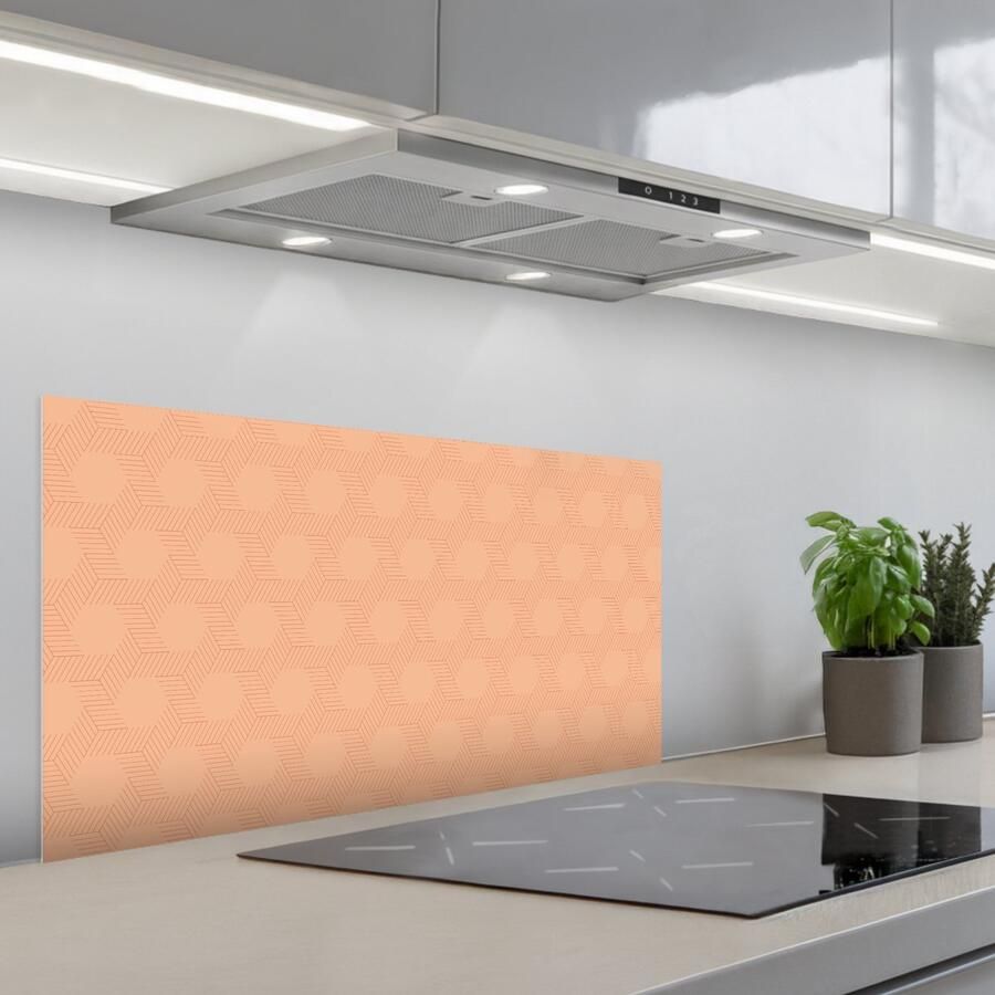 KitchenYeah Spatscherm 90x45 cm Zelfklevende achterwand Patroon Oranje Lijnen Keuken muurbeschermer Spatwand fornuis