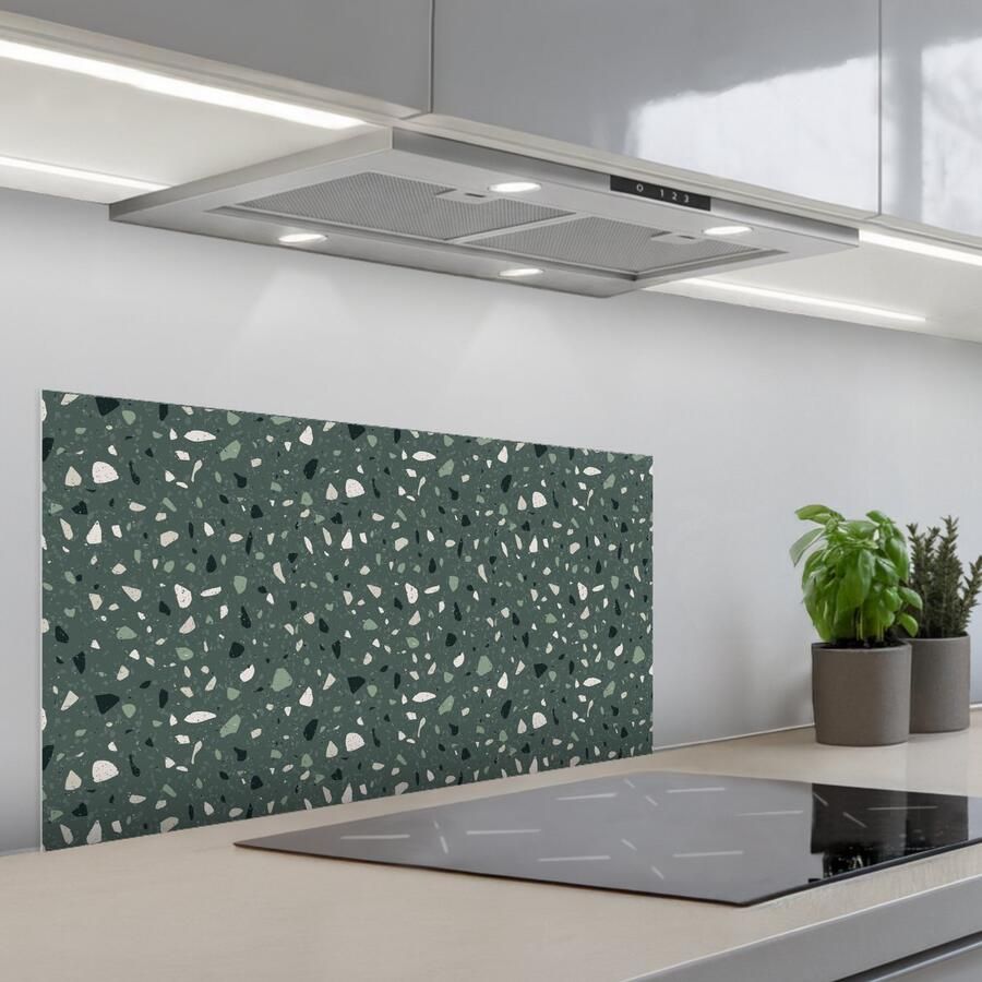 KitchenYeah Spatscherm 80x40 cm Zelfklevende achterwand Terrazzo Patroon Kleurrijk Groen Keuken muurbeschermer Spatwand fornuis