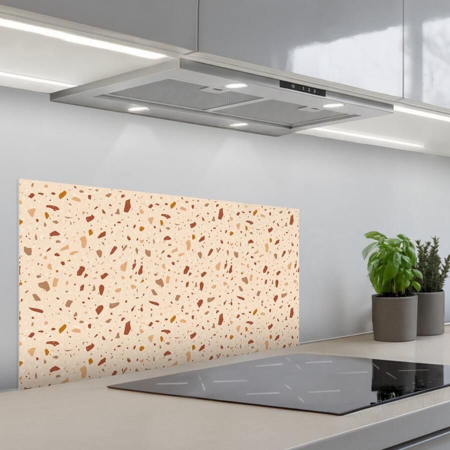 KitchenYeah Spatscherm 80x40 cm Zelfklevende achterwand Terrazzo Patroon Kleurrijk Steen Keuken muurbeschermer Spatwand fornuis