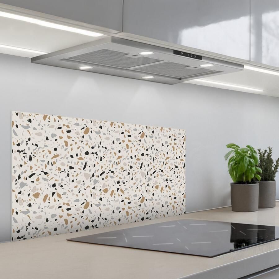 KitchenYeah Spatscherm 80x40 cm Zelfklevende achterwand Terrazzo Patroon Staal Keuken muurbeschermer Spatwand fornuis