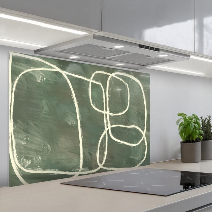 KitchenYeah Spatscherm 90x60 cm Zelfklevende achterwand Abstract Groen Kunst Modern Keuken muurbeschermer Spatwand fornuis