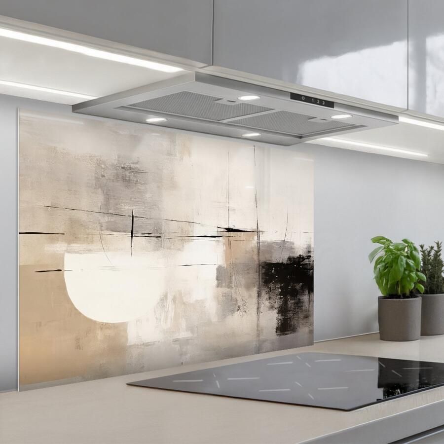 KitchenYeah Spatscherm 90x60 cm Zelfklevende achterwand Abstract Kunst Grijs Keuken muurbeschermer Spatwand fornuis