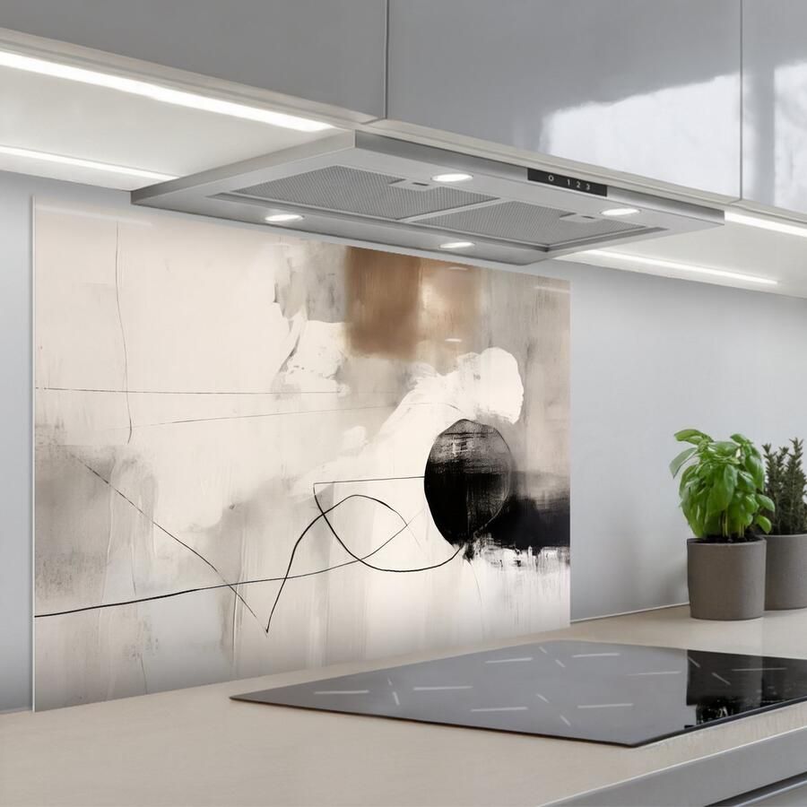 KitchenYeah Spatscherm 90x60 cm Zelfklevende achterwand Abstracte kunst Grijs Industrieel Keuken muurbeschermer Spatwand fornuis